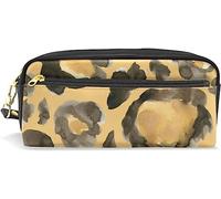 Estuche para lápices de gran capacidad para niñas y niños, bolsa de maquillaje de piel con estampado de leopardo de guepardo amarillo con compartimento con cremallera, organizador escolar y bolsa de papelería