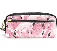 Estuche para lápices de gran capacidad para niñas y niños, bolsa de maquillaje de piel con flamencos rosados, con compartimento para cremalleras, organizador escolar, bolsa de papelería