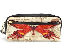 Estuche para lápices de gran capacidad para niñas y niños, bolsa de maquillaje de piel con manuscrito de mariposa, bolsa de maquillaje con compartimento con cremallera, organizador escolar