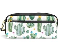 Estuche para lápices de gran capacidad para niñas y niños, bolsa de maquillaje de piel de cactus verde fresco con compartimento con cremallera, organizador escolar y bolsa de papelería