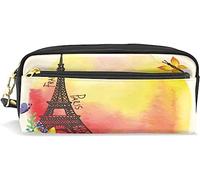 Estuche para lápices de gran capacidad para niñas y niños, bolsa de maquillaje de piel de la Torre Eiffel de París, con compartimento para cremalleras, organizador escolar, bolsa de papelería