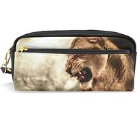 Estuche para lápices de gran capacidad para niñas y niños, bolsa de maquillaje de piel de león rugiente, con compartimento y cremallera, organizador escolar