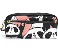 Estuche para lápices de gran capacidad para niñas y niños, bolsa de maquillaje de piel de oso blanco y negro con compartimento con cremallera, organizador escolar y bolsa de papelería