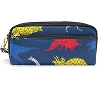 Estuche para lápices de gran capacidad para niñas y niños, bolsa de maquillaje geométrica de dinosaurios, bolsas de maquillaje de cuero con compartimento con cremallera, organizador escolar bolsa de papelería