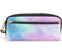 Estuche para lápices de gran capacidad para niñas y niños, bolsa holográfica de piel de arco iris teñido anudado, bolsas de maquillaje con compartimento con cremallera, organizador escolar y bolsa de papelería