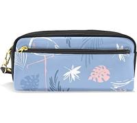 Estuche para lápices de gran capacidad para niñas y niños, bonito diseño de flamenco, pájaros, hojas tropicales, bolsas de maquillaje de cuero azul con compartimento con cremallera, organizador escolar y bolsa de papelería