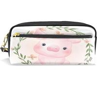 Estuche para lápices de gran capacidad para niñas y niños, bonito estuche de piel con diseño de cerdito floral con compartimento con cremallera, organizador escolar y bolsa de papelería