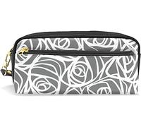 Estuche para lápices de gran capacidad para niñas y niños, bonito estuche de piel con diseño de rosas blancas y grises, con compartimento y cremallera, organizador escolar
