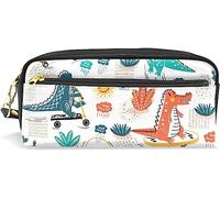Estuche para lápices de gran capacidad para niñas y niños, bonito estuche de piel de cocodrilo, cocodrilo, animales, bolsas de maquillaje con compartimento con cremallera, organizador escolar