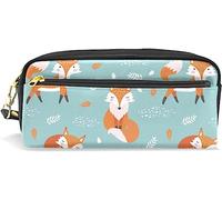 Estuche para lápices de gran capacidad para niñas y niños, bonito estuche de piel verde zorro con compartimento con cremallera, organizador escolar y bolsa de papelería