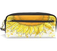 Estuche para lápices de gran capacidad para niñas y niños, bonito girasol, flores amarillas, bolsas de maquillaje de cuero con compartimento con cremallera, organizador escolar y bolsa de papelería