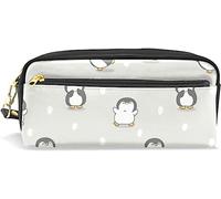 Estuche para lápices de gran capacidad para niñas y niños, bonito pingüino, de piel amarilla, con compartimento para cremalleras, organizador escolar, bolsa de papelería