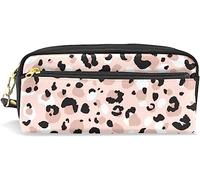 Estuche para lápices de gran capacidad para niñas y niños, Cartuchera Escolar, bolsa de maquillaje de piel con estampado de leopardo rosa, con compartimento y cremallera, organizador
