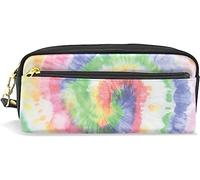 Estuche para lápices de gran capacidad para niñas y niños, con diseño de arco iris, teñido anudado, espiral, hippie, círculo, batik, bolsas de maquillaje de cuero con compartimento con cremallera, organizador escolar