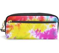 Estuche para lápices de gran capacidad para niñas y niños, con diseño de arco iris, teñido anudado iridiscente, bolsas de maquillaje de cuero con compartimento con cremallera, organizador escolar y bolsa de papelería