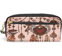 Estuche para lápices de gran capacidad para niñas y niños, con diseño de atrapasueños, plumas, estilo bohemio, con forma de corazón, con compartimento y cremallera, organizador escolar