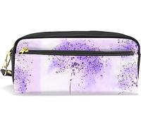 Estuche para lápices de gran capacidad para niñas y niños, con diseño de diente de león morado, 2 bolsas de maquillaje de cuero con compartimento con cremallera, organizador escolar y bolsa de papelería