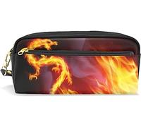 Estuche para lápices de gran capacidad para niñas y niños, con diseño de dragón de fuego, llamas de fuego, bolsas de maquillaje de cuero con compartimento con cremallera, organizador escolar y bolsa de papelería