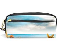 Estuche para lápices de gran capacidad para niñas y niños, con diseño de estrella de mar, océano, playa, verano, bolsas de maquillaje de cuero con compartimento con cremallera, organizador escolar