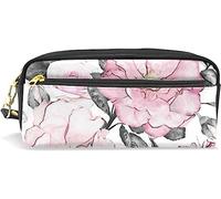 Estuche para lápices de gran capacidad para niñas y niños, con diseño de flores rosas, color blanco y rosa pastel, bolsas de maquillaje con compartimento para cremalleras, organizador escolar, bolsa de papelería