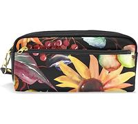 Estuche para lápices de gran capacidad para niñas y niños, con diseño de girasol, flores amarillas, bolsas de maquillaje de cuero con compartimento con cremallera, organizador escolar y bolsa de papelería
