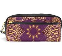 Estuche para lápices de gran capacidad para niñas y niños, con diseño de mandala, con flores, estilo bohemio, de cuero, con compartimento y cremallera, organizador escolar