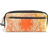 Estuche para lápices de gran capacidad para niñas y niños, con diseño de mandala, flores amarillas, estilo bohemio, floral, de cuero, con compartimento para cremalleras, organizador escolar, bolsa de papelería