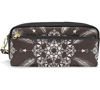 Estuche para lápices de gran capacidad para niñas y niños, con diseño de plumas indias, estilo bohemio, elegante, con estampado étnico, con compartimento y cremallera, organizador escolar