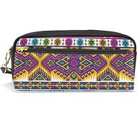 Estuche para lápices de gran capacidad para niñas y niños, con estampado azteca bohemio, bolsas de maquillaje de cuero con compartimento con cremallera, organizador escolar y bolsa de papelería