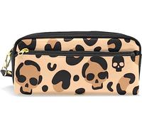 Estuche para lápices de gran capacidad para niñas y niños, con estampado de calavera, leopardo, guepardo, bolsas de maquillaje de cuero con compartimento con cremallera, organizador escolar