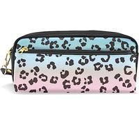 Estuche para lápices de gran capacidad para niñas y niños, con estampado de leopardo arcoíris, bolsas de maquillaje de cuero con compartimento con cremallera, organizador escolar y bolsa de papelería