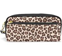 Estuche para lápices de gran capacidad para niñas y niños, con estampado de leopardo, bolsas de maquillaje de piel de guepardo con compartimento para cremalleras, organizador escolar, bolsa de papelería