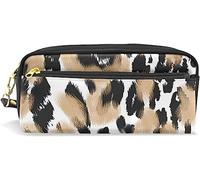 Estuche para lápices de gran capacidad para niñas y niños, con estampado de leopardo y guepardo, bolsas de maquillaje de cuero con compartimento con cremallera, organizador escolar y bolsa de papelería