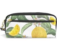 Estuche para lápices de gran capacidad para niñas y niños, con estampado de limón, frutas tropicales, amarillo, limón, verano, de cuero, con compartimento y cremallera, organizador escolar