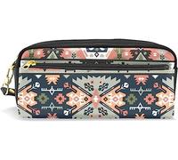 Estuche para lápices de gran capacidad para niñas y niños, con estampado geométrico azteca, bolsas de maquillaje de cuero con compartimento con cremallera, organizador escolar y bolsa de papelería