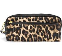Estuche para lápices de gran capacidad para niñas y niños, con patrón de guepardo de leopardo amarillo, bolsas de maquillaje de cuero con compartimento con cremallera, organizador escolar