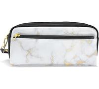 Estuche para lápices de gran capacidad para niñas y niños, con textura de mármol gris, dorado, con compartimento y cremallera, organizador escolar