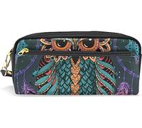 Estuche para lápices de gran capacidad para niñas y niños, diseño bohemio, atrapasueños, plumas, búho, jpg, bolsas de maquillaje de cuero con compartimento con cremallera, organizador escolar y bolsa de papelería
