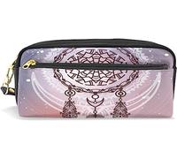 Estuche para lápices de gran capacidad para niñas y niños, diseño bohemio tribal atrapasueños bohemio de cuero con compartimento con cremallera, organizador escolar y bolsa de papelería