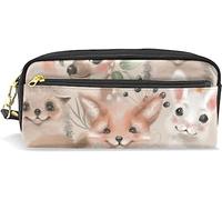 Estuche para lápices de gran capacidad para niñas y niños, diseño de animales del bosque, ciervo, conejo, zorro, bolsas de maquillaje de piel con compartimento con cremallera, organizador escolar
