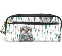 Estuche para lápices de gran capacidad para niñas y niños, diseño de búho, bohemio, azteca, de cuero, con compartimento y cremallera, organizador escolar