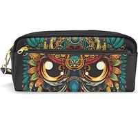 Estuche para lápices de gran capacidad para niñas y niños, diseño de búho, con estampado de maca, bolsas de maquillaje de cuero bohemio con compartimento para cremalleras, organizador escolar, bolsa de papelería