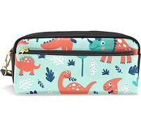 Estuche para lápices de gran capacidad para niñas y niños, diseño de dinosaurio, alfabeto, garabatos, dinosaurios, bolsas de maquillaje de cuero con compartimento con cremallera, organizador escolar y bolsa de papelería