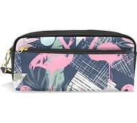 Estuche para lápices de gran capacidad para niñas y niños, diseño de flamencos rosados, diseño retro de pájaros tropicales, bolsas de maquillaje de cuero con compartimento con cremallera, organizador escolar y bolsa de papelería