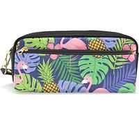Estuche para lápices de gran capacidad para niñas y niños, diseño de flamencos rosados, hojas de palma, piñas, bolsas de maquillaje de cuero con compartimento con cremallera, organizador escolar y bolsa de papelería