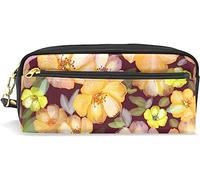 Estuche para lápices de gran capacidad para niñas y niños, diseño de flores de hibisco amarillas, bolsas de maquillaje de cuero con compartimento con cremallera, organizador escolar, bolsa de papelería