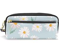 Estuche para lápices de gran capacidad para niñas y niños, diseño de flores de verano, manzanillas, bolsas de maquillaje de cuero con compartimento con cremallera, organizador escolar, bolsa de papelería