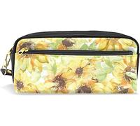 Estuche para lápices de gran capacidad para niñas y niños, diseño de girasoles de otoño, flores amarillas, bolsas de maquillaje de cuero con compartimento para cremalleras, organizador escolar, bolsa de papelería