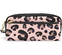 Estuche para lápices de gran capacidad para niñas y niños, diseño de guepardo de leopardo rosa, bolsas de maquillaje de cuero con compartimento con cremallera, organizador escolar bolsa de papelería