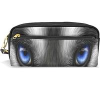 Estuche para lápices de gran capacidad para niñas y niños, diseño de ojos de perro Husky 3D, bolsas de maquillaje de cuero con compartimento con cremallera, organizador escolar y bolsa de papelería